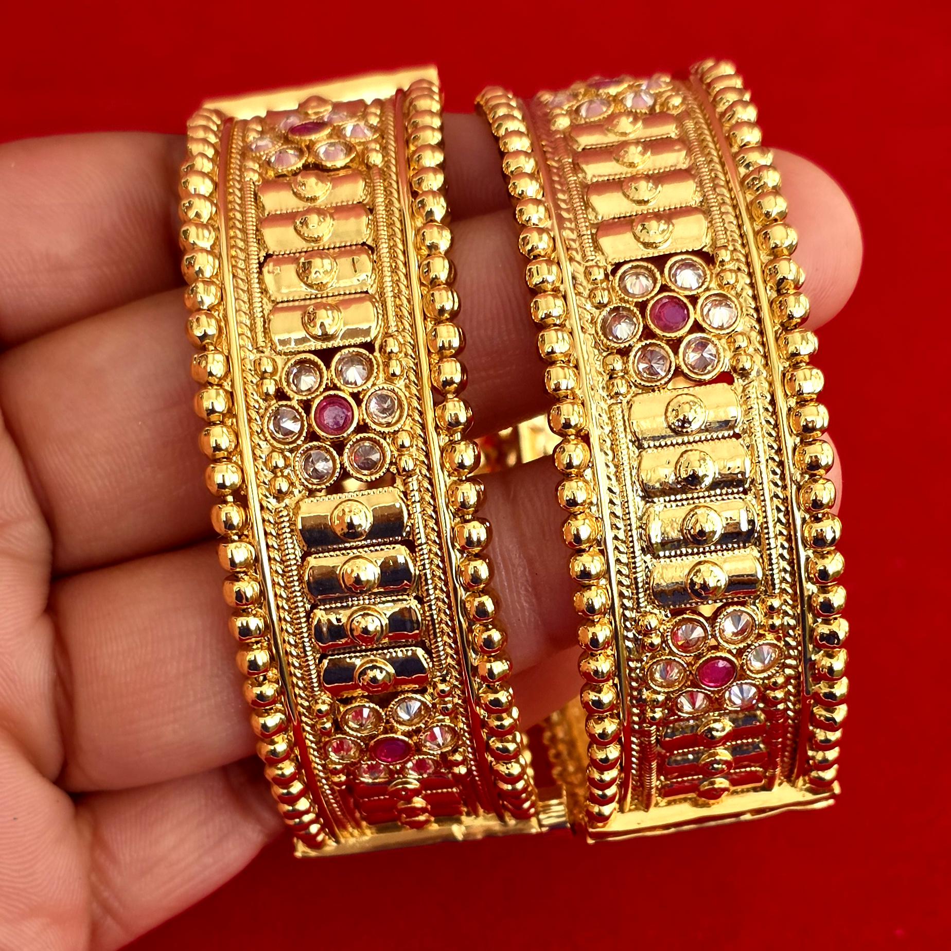 Ruby Polki Gold Bangle Pair, Indian Bangles,antique Rajwadi