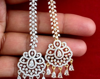 American Diamond Maang tikka/Indian Jewelry/ Indian Wedding Jewelry/ Pakistani Jewelry/ Jhoomer/ Matha patti/ Indian forehead jewelry