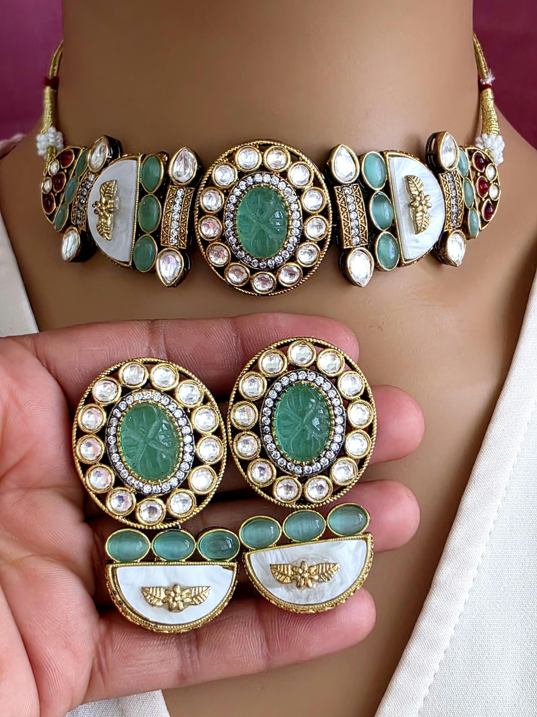 Mint Green Victorian Mother Of Pearl Choker, Sabyasachi Inspired…