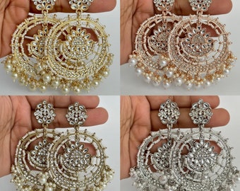 Gold/Silver/Rosegold Bollywood Stone Kundan Earrings indian chandbali pakistani jewelry kundan chandbali earrings indian pakistani wedding