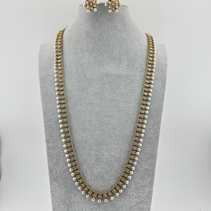 Lange antike matt vergoldete Polki Perle Mala Halskette/indische lange Halskette/Pakistanischer Schmuck/Haram Halskette/Indische Hochzeit/Rani Haar