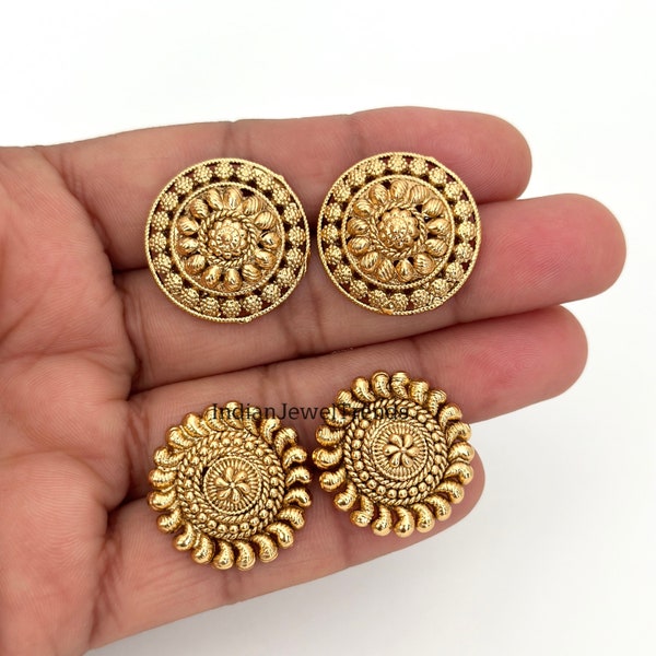 Small gold plated Stud Earrings/Antique tops/Indian Studs/Indian Earrings/Temple Jewelry/South indian earrings/Bridal Jewelry/Indian wedding