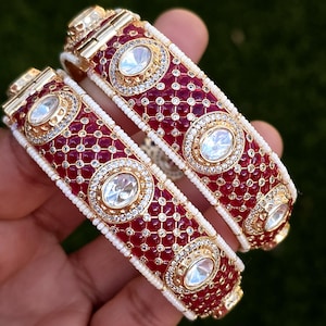 Ruby Tyaani premium kundan gold plated openable Single bangle/Statement Kada/Designer,Celebrity/Bridal /Indian Wedding/Pakistani/Punjabi