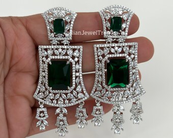 American Diamond earrings/Indian Jewelry/Pakistani Jewelry/Bollywood Jewelry/CZ earrings/AD earrings/Statement earrings/Gift for her