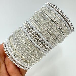 Bollywood Style Indian Stone Pearl Silver Finished Bangles Set/Punjabi Pearl Bangles Set/Bridal Bangles/Wedding Jewelry/Pakistani/Festive