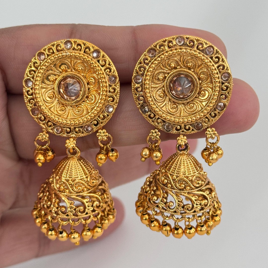 Buy Gold Plated Jhumka Earrings/south Indian Jewelry/temple