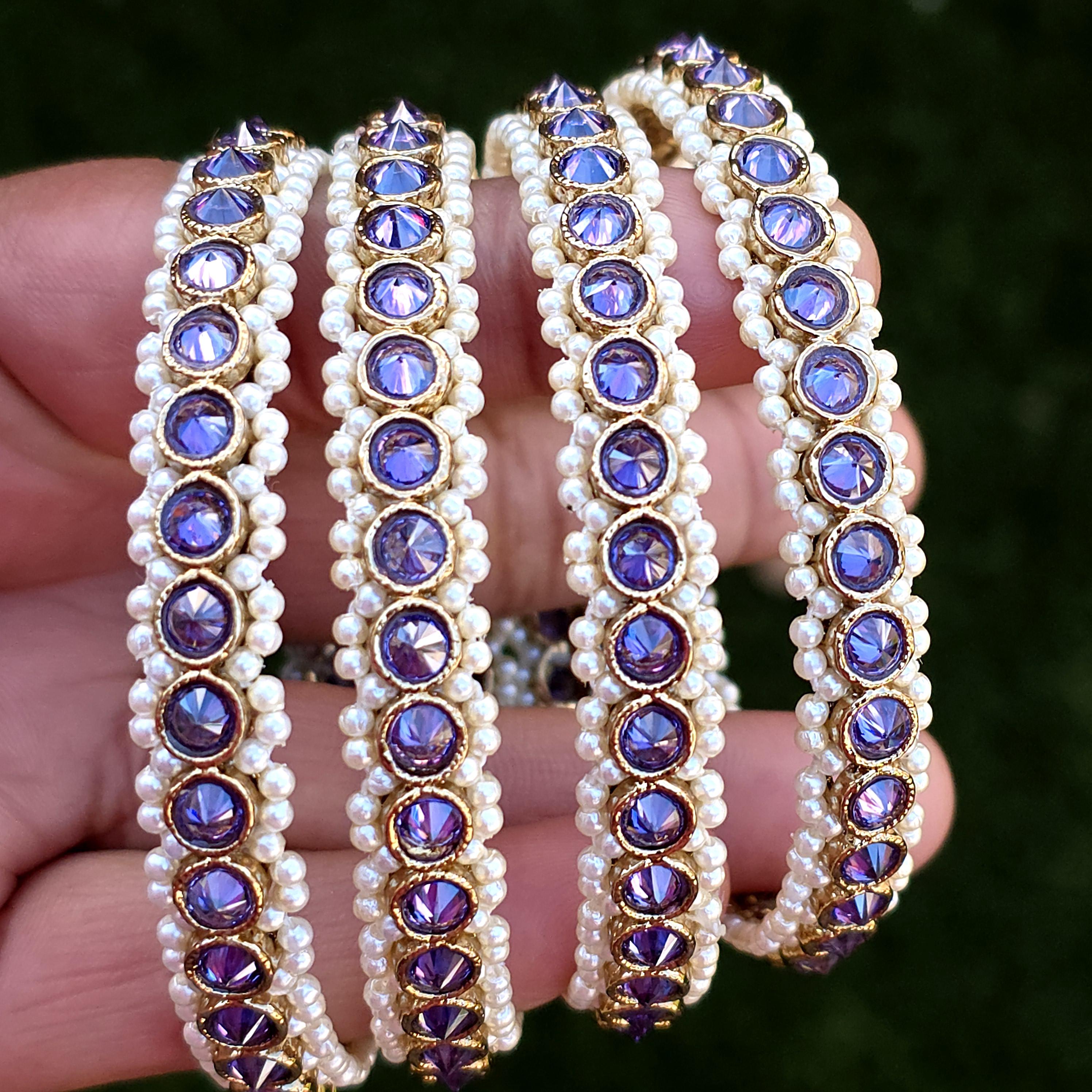 Purple Set of 4 Polki Stone Antique Finish Bangle Set Mix Sizes Punjabi ...