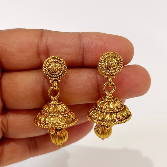Two Toned Light Weight Gold Earrings - Indian Jewellery Designs-megaelearning.vn