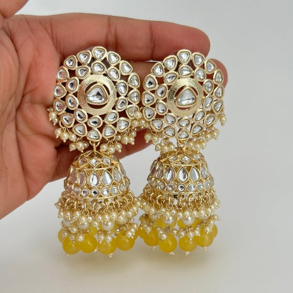 Green Kundan Meenakari Big Size Jhumka Earring by FashionCrab® -  FashionCrab.us