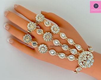 Kundan Hath Paan 1pc/Bracelet/Haath phool/Hathh Panja/finger Hand bracelet/Bridal Jewelry/hand harness/Indian Hand Jewelry/Indian wedding