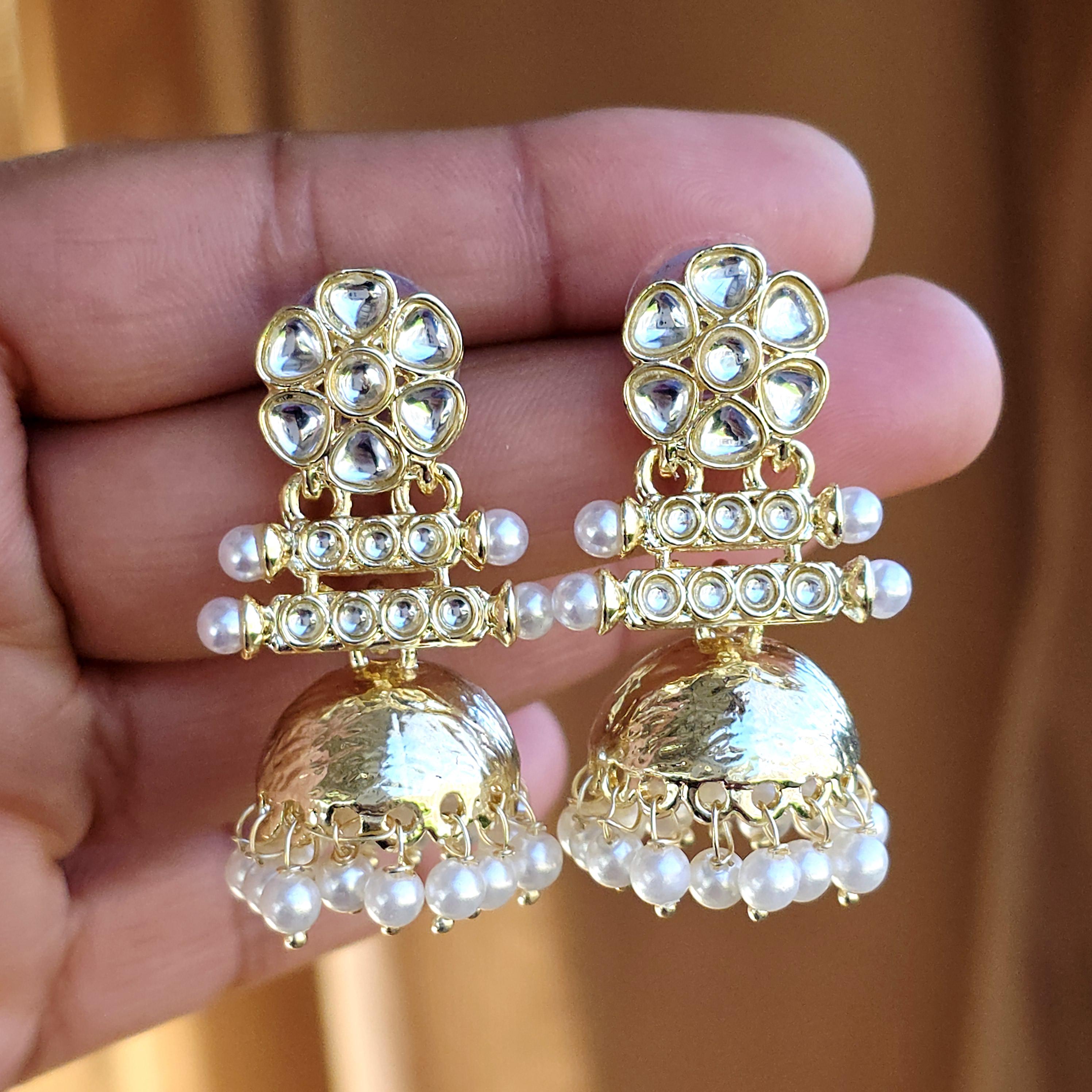 Pearl Kundan Jhumka Earrings