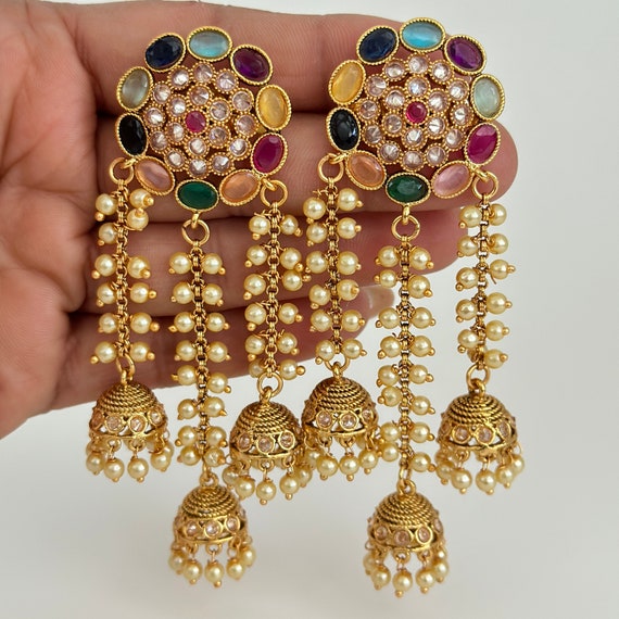 fcity.in - Premium Quality Cz Matte Finish Ad Stone Pearl Jhumka / Earrings