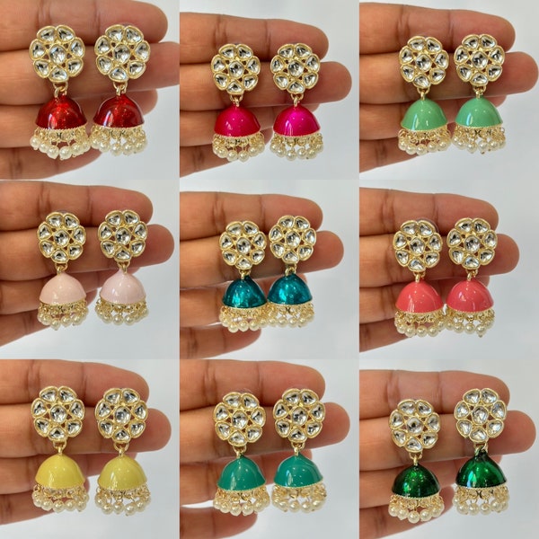 Small Indian Jhumka Indian jhumka Earrings kundan Earring Indian Jewelry Pakistani Jewelry Meenakari Earring Bollywood Earring gift for her