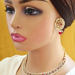 Ruby Antique Polki Kundan Necklace set, Indian necklace,Antique Dull Gold necklace, Indian,Pakistani Jewelry,Indian Wedding,Bridal set image 5