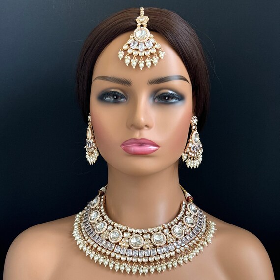 Bridal White Fine Kundan Gold Plated Necklace Set Indian Pakistani Wedding Set gold Fine Kundan Bridal Jewelry Bridal Jewelry Etsy Canada