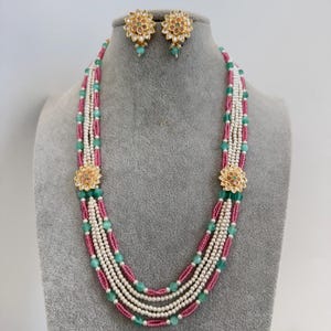 MintPink Kundan long necklace/Indian jewelry/Kundan rani haar/Mala necklace/Indian Wedding/Bridal Necklace/Punjabi Jewelry/Pakistani