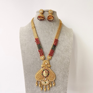 Long gold plated Kundan mala Necklace/Indian Long Necklace/Temple Jewelry/Necklace Mala/Indian/South Jewelry/Indian Wedding/Rani Haar