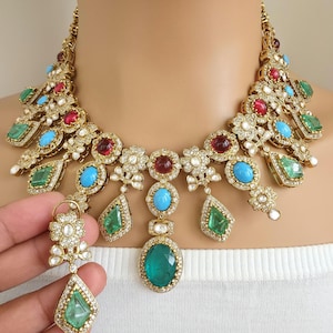 Navratan Sabyasachi Necklace, Statement Necklace, Semi Precious Necklace, Designer Necklace, Indian wedding,Pakistani Wedding jeweley