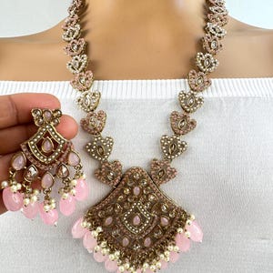 Pink Long Antique Polki Necklace/Indian Long Necklace/Pakistani Necklace\ Mala/Indian Jewelry/Punjabi Jewelry/Indian Wedding/Rani Haar
