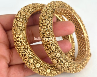 Gold Kada bangles 2pc, Indian Amrapali bangles, Antique bangles, Temple Jewelry, South indian bangles, Bridal Bangles, Indian Wedding