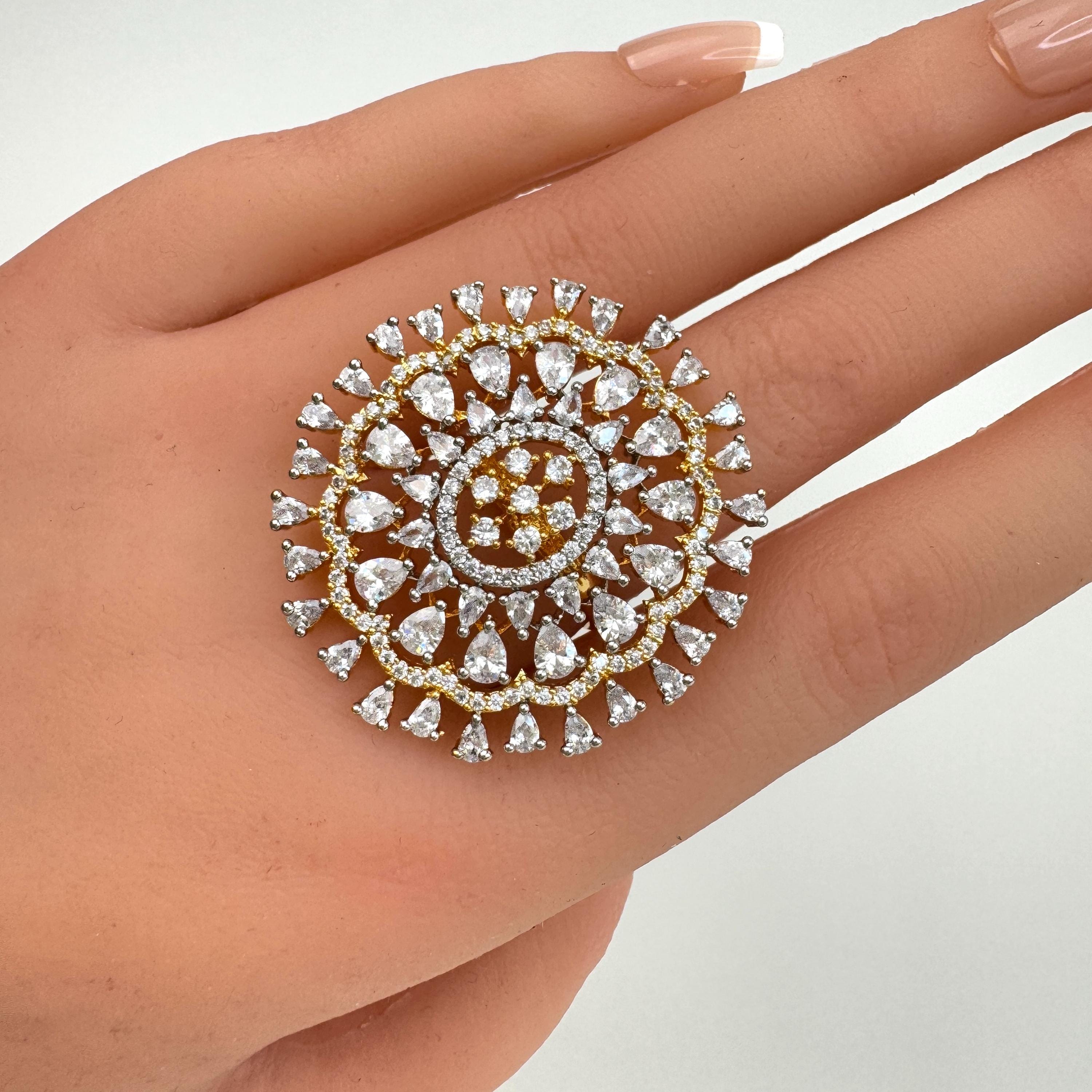Large American Diamond CZ Ring/statement Ring/cocktail Adjustable