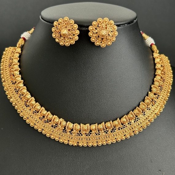 Antique Gold Necklace/South Indian Jewelry/Temple Jewelry/Guttapusalu  Necklace/Wedding necklace/Bridal necklace/Indian necklace