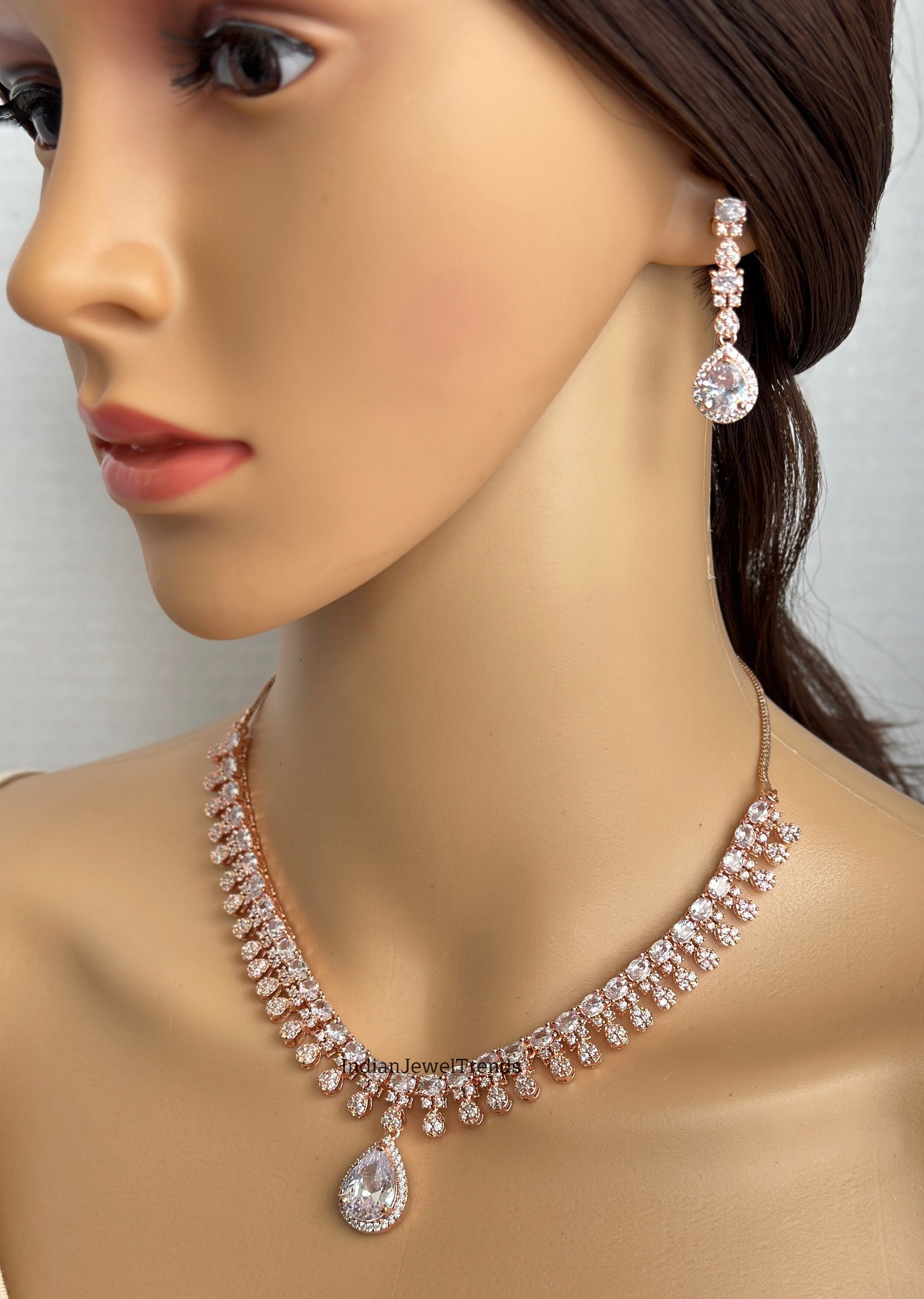 White Rosegold CZ Diamond Necklace,indian Pakistani Wedding Jewelry,mother of the Bride,crystal Necklace, Bridesmaid, Gift for Her - Etsy White Rosegold CZ Diamond Necklace,indian Pakistani Wedding Jewelry,mother of the Bride,crystal Necklace, Bridesmaid, Gift for Her - Etsy