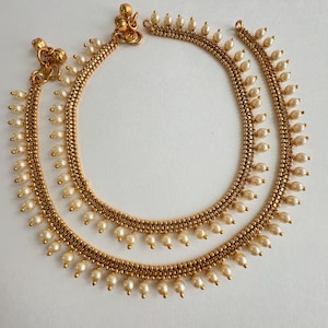 Gold Plated Anklet Pair/Payal/Moti Payal/Jhanjran/Panjeb/Pajeb/Indian Traditional Anklets/Indian Jewelry/ Pakistani Jewelry/ Boho Jewelry