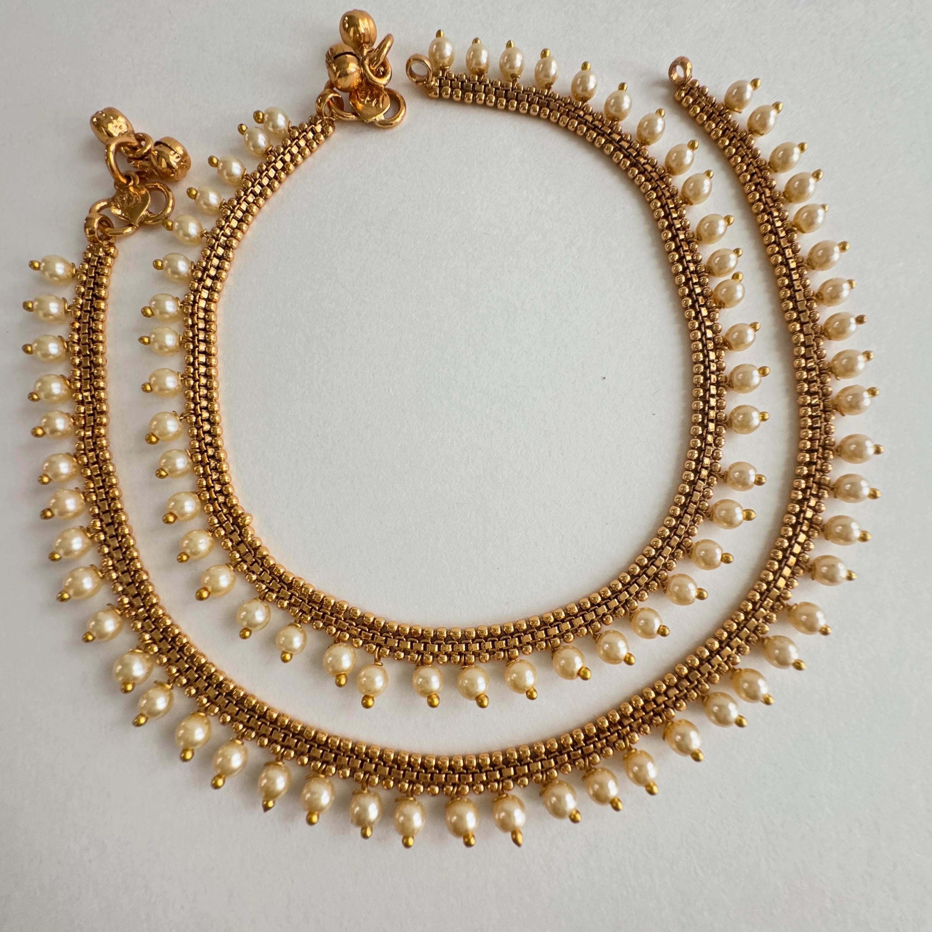 Gold Plated Anklet Pair/Payal/Moti Payal/Jhanjran/Panjeb/Pajeb/Indian Traditional Anklets/Indian Jewelry/ Pakistani Jewelry/ Boho Jewelry