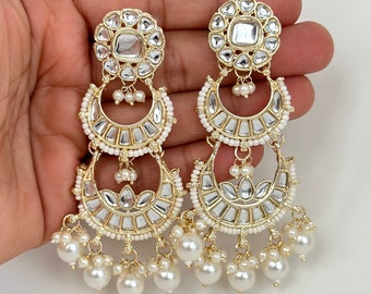 Bollywood Kundan Earrings/Indian Earrings/pearl Earring/Pakistani Earrings/Statement Earrings/Long chandelier/bridal earrings/Indian wedding