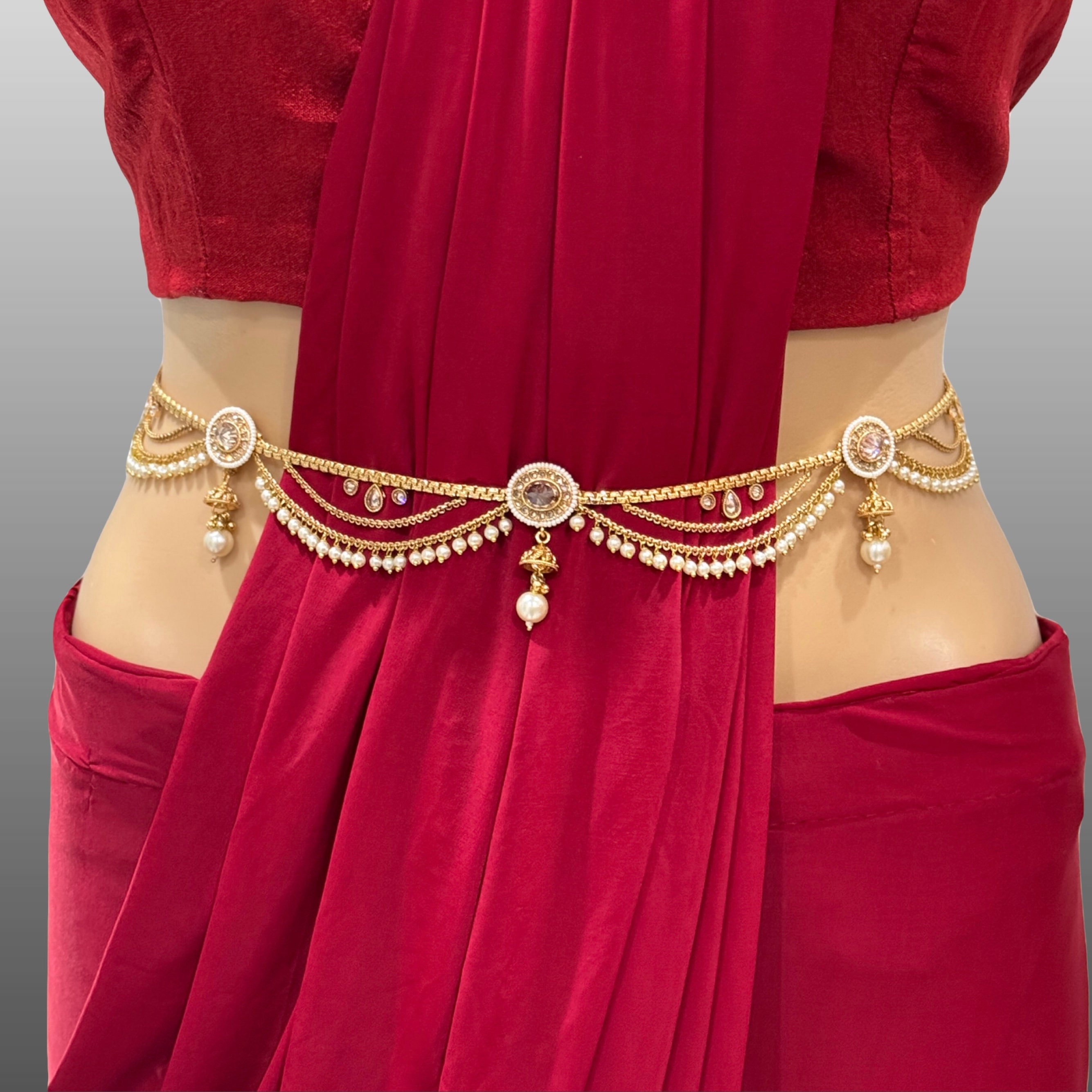 Delicate gold plated polki Belly Chain/Belly chain/Belt/Indian waist  belt/Kamarpatta/waist chain/jewelry belt/Kamarbandh/Pearl Belt/Polki