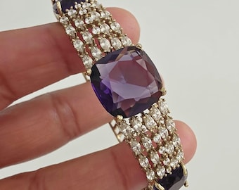 Pulsera de oro opaco victoriano morado con circonitas cúbicas americanas, que se puede abrir, talla única, para tallas 2.4 y 2.6, pulsera de diamantes con un solo detalle.