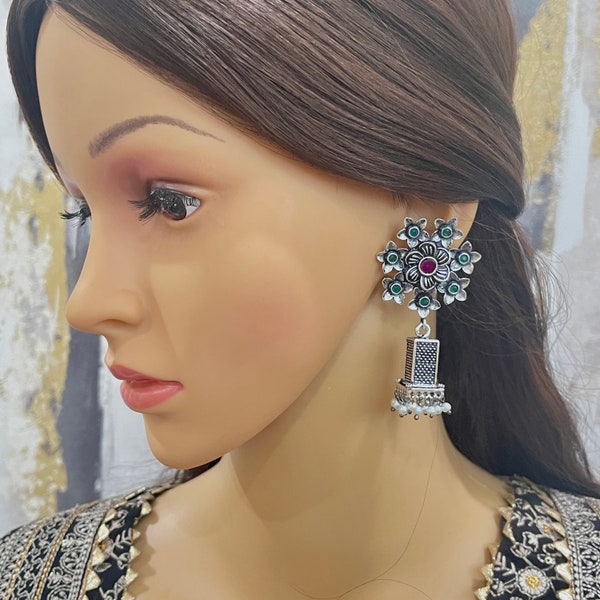 German Silver Earrings/Oxidized Earrings/Antique Silver/Silver Look Alike/Lightweight/Tribal/Afghani/Indian Jewelry/Boho Jewelry/Pakistani