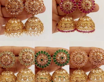 Restocked Gold plated Polki Jhumka/stone Jhumka/Indian Jewelry/Pakistani/Punjabi/Indian/Statement earring/Bridal earring/Indian wedding