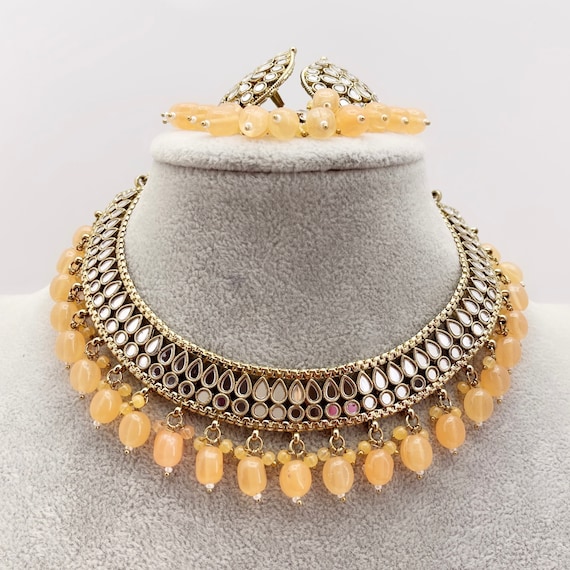 New Trendy Antique Finish Mirror Necklace Set statement Necklace indian Jewelry pakistani Jewelry Set wedding Necklace bridal Necklace miror Etsy