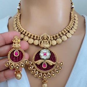 Ruby Gold Necklace Antique Temple Necklace With Gold Plating Guttapusalu Necklace Wedding necklace Bridal necklace Indian Necklace