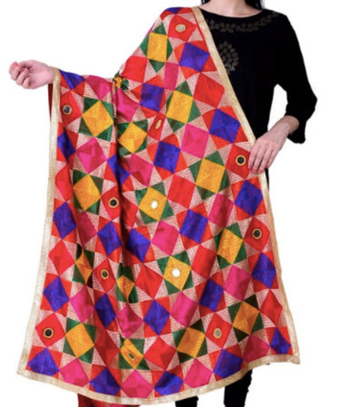Traditional Phulkari Dupatta Punjabi Phulkari Chunni Shawl Etsy