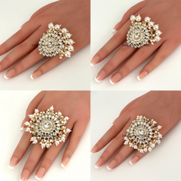 Oversized Statement Kundan Ring/Adjustable Ring/ Indian Ring/ Pakistani Jewelry/ Indian Jewelry/ Bollywood Jewelry/ Indian Wedding jewelry