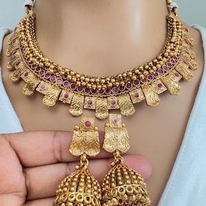 Ruby Gold Necklace South Indian Jewelry Temple Jewelry Guttapusalu Necklace Wedding necklace