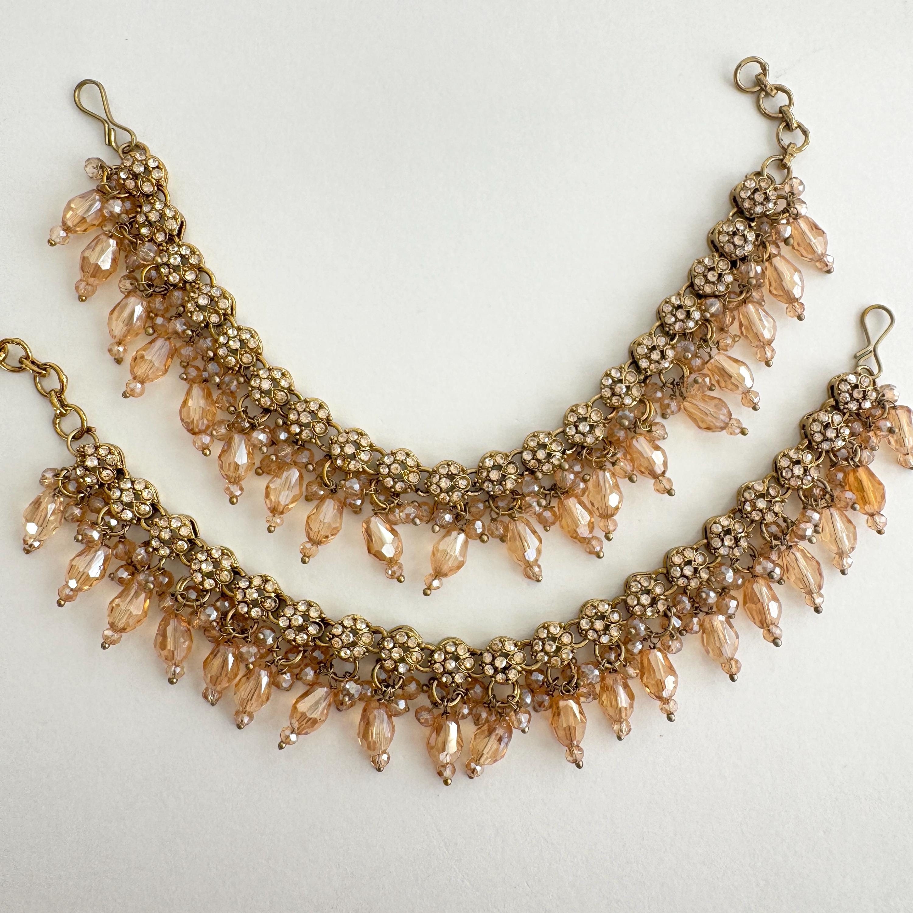 Champagne Stones Ear Chain pair/Sahare/Stone kaan chain/Earring support chain/Indian Jewelry/Pakistani Jewelry/Bahubali Earrings/Kaan Sahara