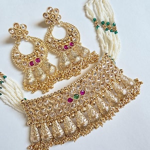 RubyGreen gold Polki Kundan choker Antique necklace wedding jewelry Indian Jewelry Pakistani Jewelry Wedding necklace Bridal necklace