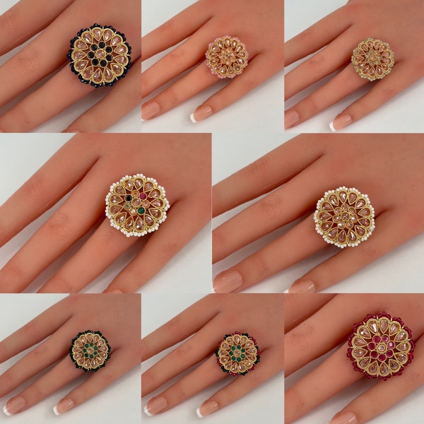 Fine Polki Pearl Monalisa stone Ring/Adjustable Ring/Indian Ring/ Pakistani Jewelry/ Indian Jewelry/Bollywood Jewelry/Indian Wedding jewelry