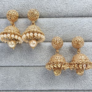 Gold plated small Jhumka/Gold Jhumka/Indian Jewelry/Pakistani/South Indian jhumka earrings/Bridal earring/Indian wedding, Gift for her image 1