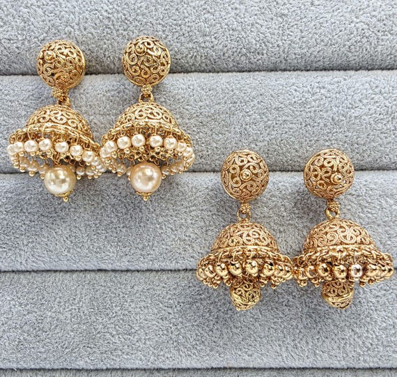 Gold plated small Jhumka/Gold Jhumka/Indian Jewelry/Pakistani/South Indian jhumka earrings/Bridal earring/Indian wedding, Gift for her