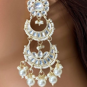 Bollywood Kundan Earrings/Indian Earrings/pearl Earring/Pakistani Earrings/Statement Earrings/Long chandelier/bridal earrings/Indian wedding