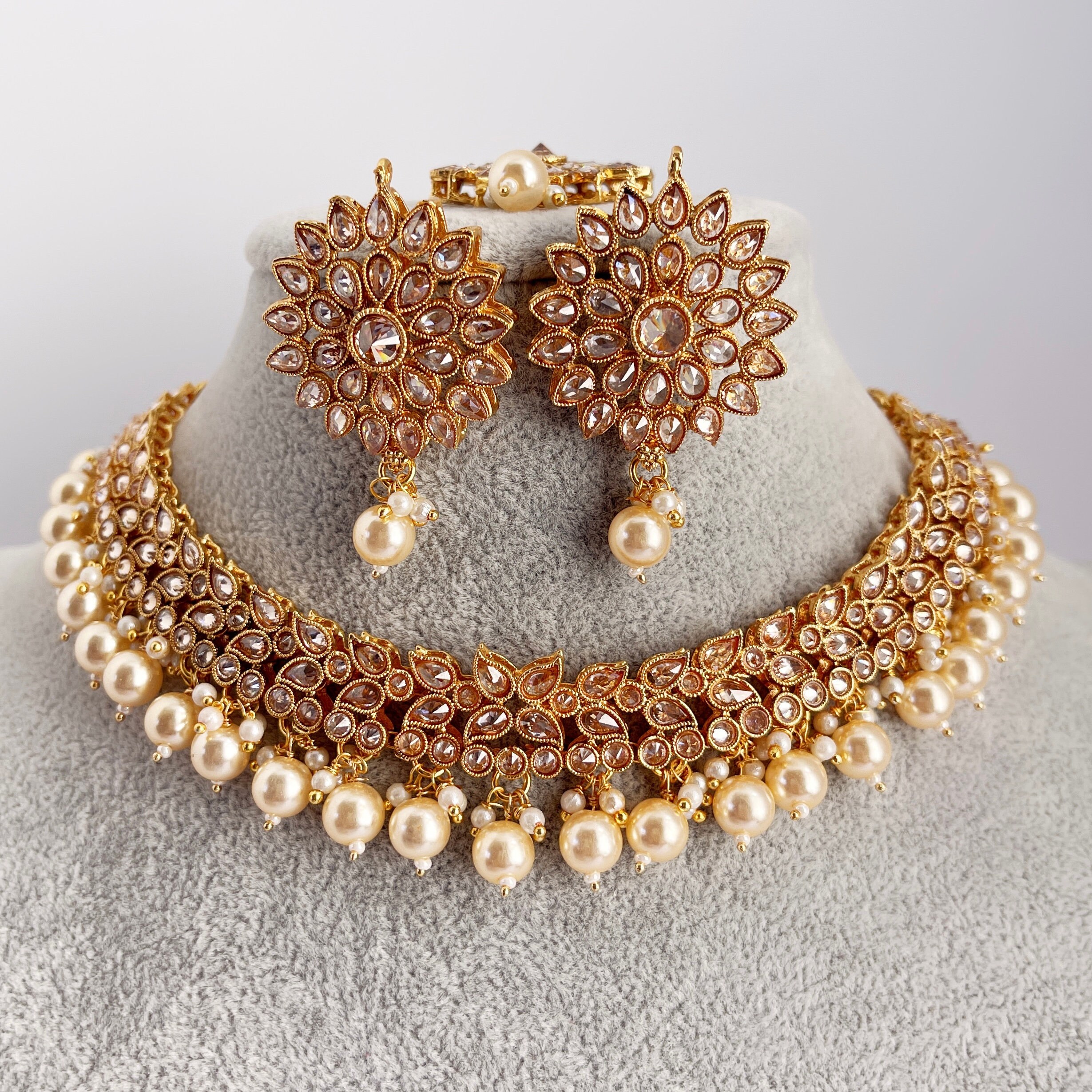 Gold Finish Polki Kundan Choker Set 