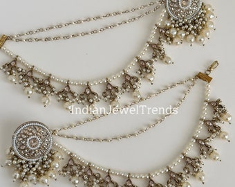 Boucles d'oreilles en perles Bahubali Polki/Boucles d'oreilles en perles/Bijoux indiens/Pakistanais/Punjabi/Indien/Boucles d'oreilles élégantes/Boucles d'oreilles de mariée/bijoux de mariage
