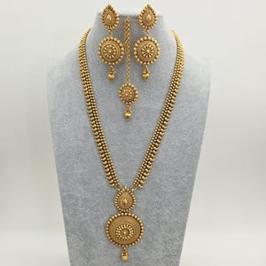 Long Antique gold plated mala Necklace/Indian Long Necklace/Temple Jewelry/Necklace Mala/Indian/South Jewelry/Indian Wedding/Rani Haar