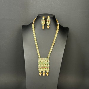 RubyGreen Kundan Meenakari Long Necklace set/Indian Jewelry/Gold Long necklace/Rani haar/Indian wedding /Bridal necklace Bollywood necklace