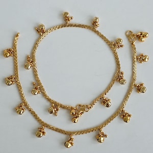 Par Gungroo Payal chapado en oro/Moti Payal/Jhanjran/Panjeb/Pajeb/Tobilleras tradicionales indias/Joyería india/ Joyería paquistaní/ Joyería Boho